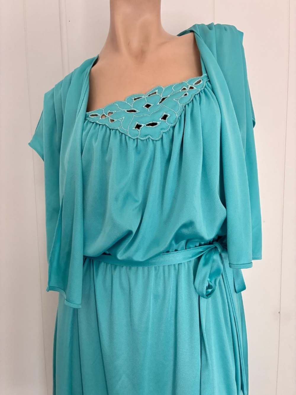 VTG 1970s Blue Disco Dress w Bolero Jacket Sz L - Picture 3 of 8